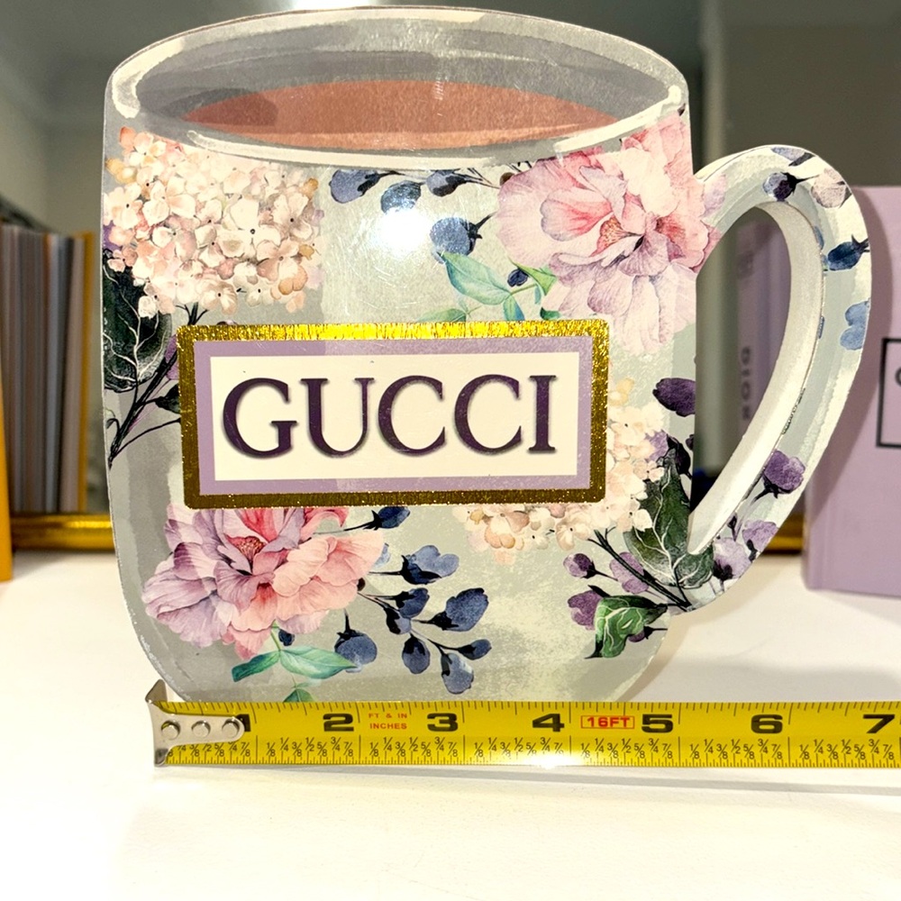Home Decor- Novelty Gucci Floral Wooden Mug with Pink and Purple Accents - Picture 9 of 12